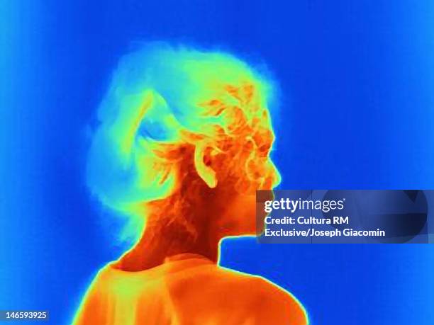 thermal image of womans profile - infrared stockfoto's en -beelden