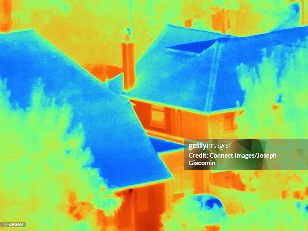 Thermal image of rooftops in city