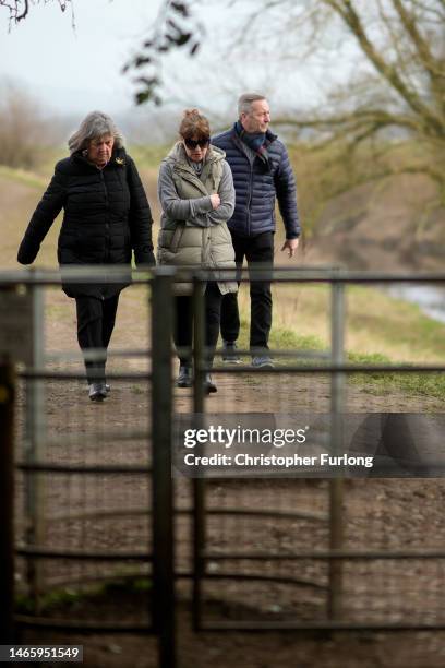 Louise Cunningham , the sister of missing Nicola Bulley, visits the scene where Nicola Bulley's mobile phone was found on a bench next to the River...