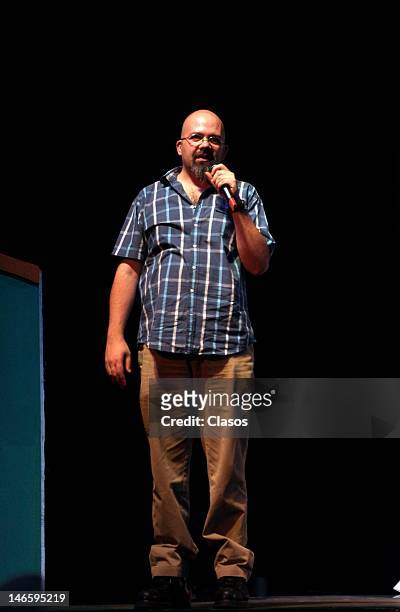 An actor on stage speaks during the presentation of Lylo the Cocodrille kids musical at the Pabellón de Alta de Tecnología on June 19, 2012 in Mexico...