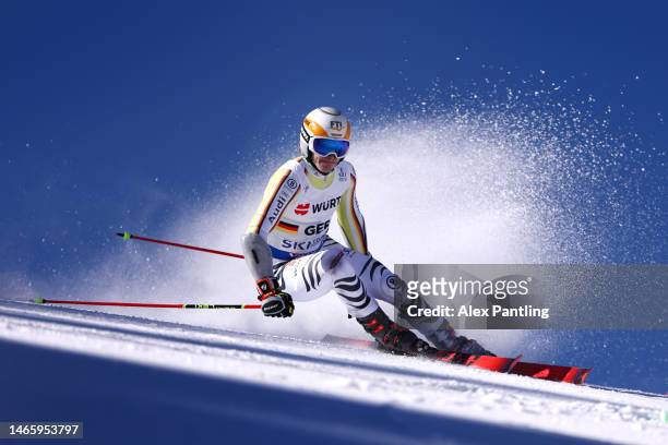 Lena Duerr of Germany competes in Mixed Team Parallel Slalom at the FIS Alpine World Ski Championships on February 14, 2023 in Meribel, France.