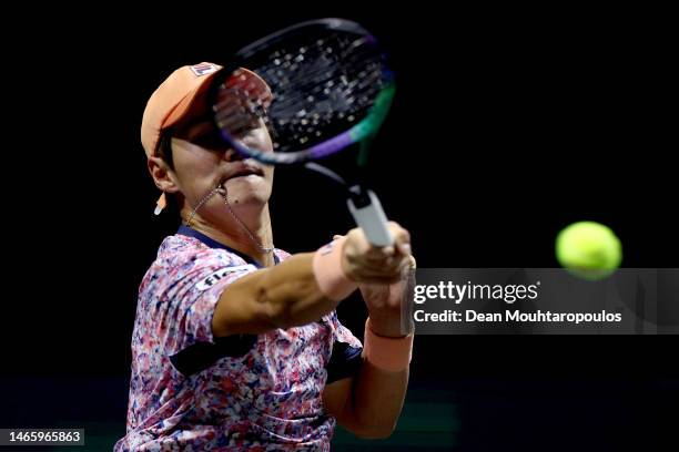 Kwon Soonwoo of Korea returns a forehand to Alexander Zverev of Germany during the second day of the 50th ABN AMRO Open 2023 at Rotterdam Ahoy on...