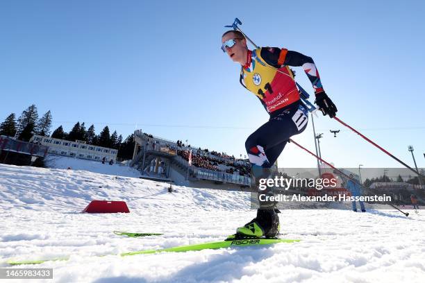 Johannes Thingnes Boe of Norway competes during the Men 20 km Individual at the IBU World Championships Biathlon Arena am Rennsteig on February 14,...