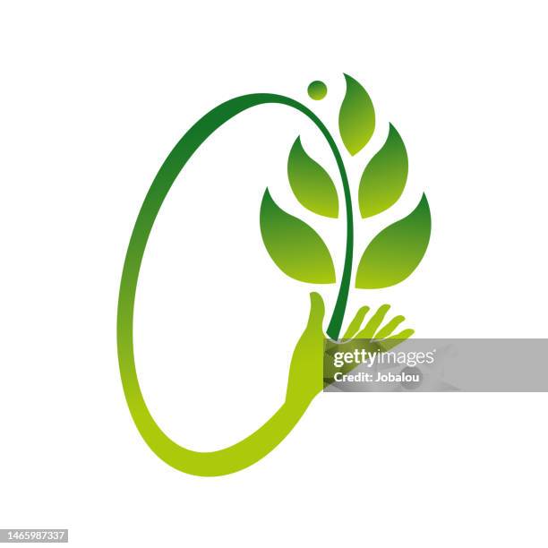 floral and botanical symbol graphic design with hand and leaves - hope logo stock illustrations
