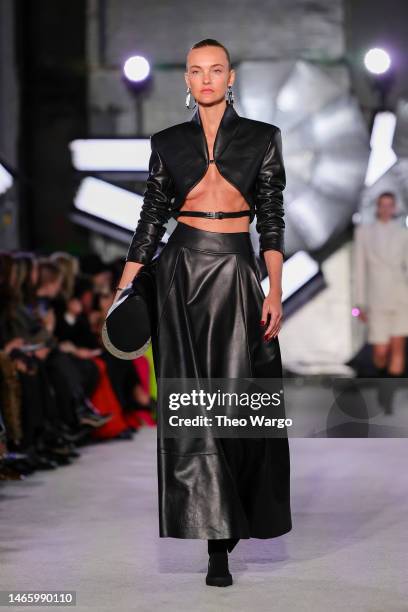 Model walks the runway the Brandon Maxwell show during New York Fashion Week: The Shows on February 14, 2023 in New York City.