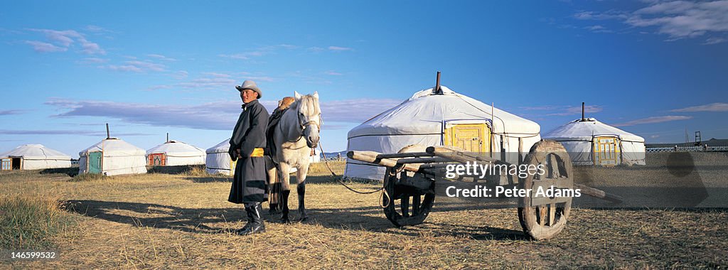Man in Front of Gers or Yurts, Mongolia