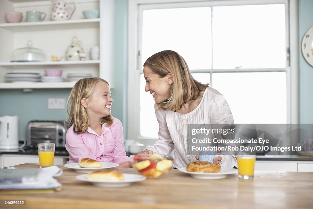 Mother and daughter having breakfast