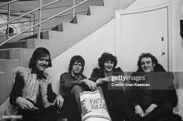 English progressive rock group The Nice posed at the bottom of a stairwell at BBC Television Centre in London in April 1967. Members of the band are...