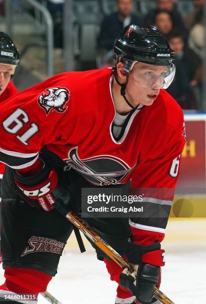 Maxim Afinogenov of the Buffalo Sabres skates against the Toronto Maple Leafs during NHL game action on March 22, 2003 at Air Canada Centre in...