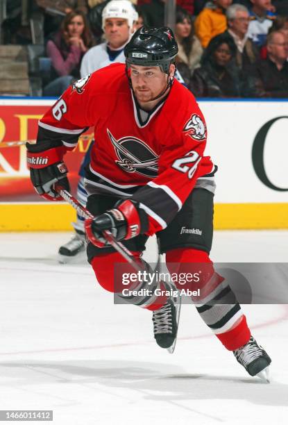 Eric Boulton of the Buffalo Sabres skates against the Toronto Maple Leafs during NHL game action on March 22, 2003 at Air Canada Centre in Toronto,...