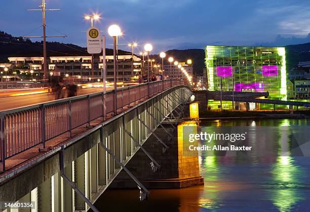 ars electronica centre at sunset - linz stock pictures, royalty-free photos & images