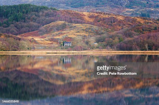 llyn dinas reflections - house remote location stock pictures, royalty-free photos & images