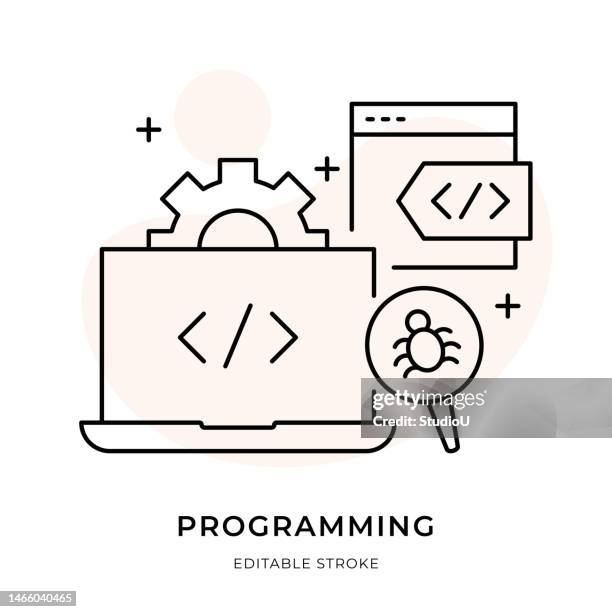 programmierung dünner linien illustration - 404 error stock-grafiken, -clipart, -cartoons und -symbole