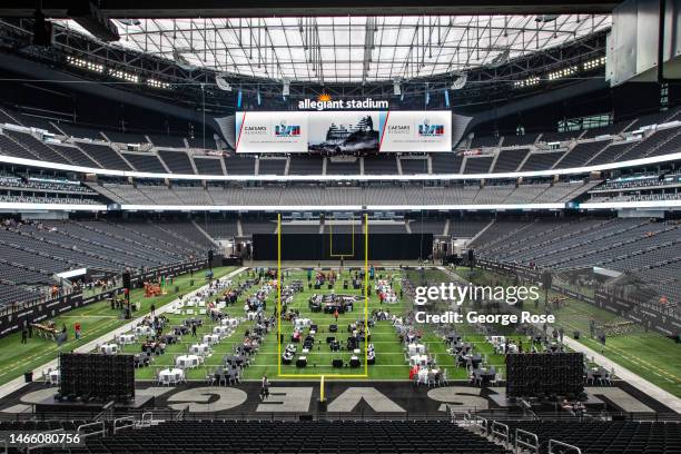 Approximately 2,500 VIPs attend a special Super Bowl LVII viewing party hosted by Caesars Entertainment held on the field at Allegiant Stadium as...