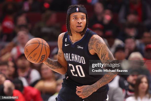 Markelle Fultz of the Orlando Magic in action against the Chicago Bulls during the first half at United Center on February 13, 2023 in Chicago,...