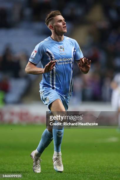 Viktor Gyokeres of Coventry City celebrates after scoring the team's first goal during the Sky Bet Championship match between Coventry City and...