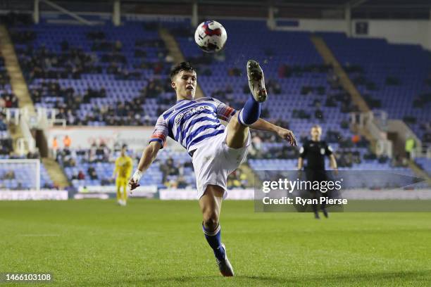 Tom McIntyre of Reading clears the ball during the Sky Bet Championship match between Reading and Rotherham United at Select Car Leasing Stadium on...