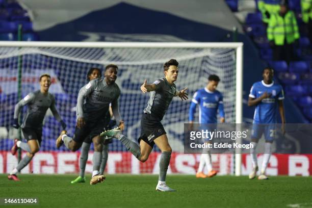 Perry Ng of Cardiff City celebrates after scoring the team's first goal during the Sky Bet Championship match between Birmingham City and Cardiff...
