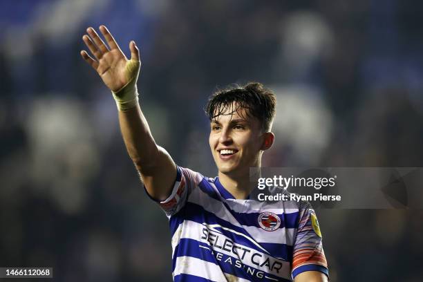 Tom McIntyre of Reading celebrates after the Sky Bet Championship match between Reading and Rotherham United at Select Car Leasing Stadium on...