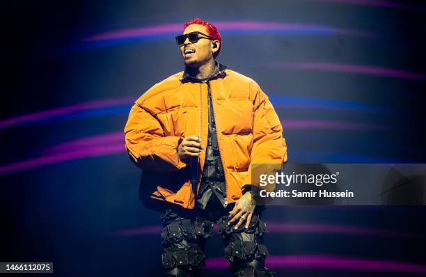 Chris Brown performs at The O2 Arena on February 14, 2023 in London, England.