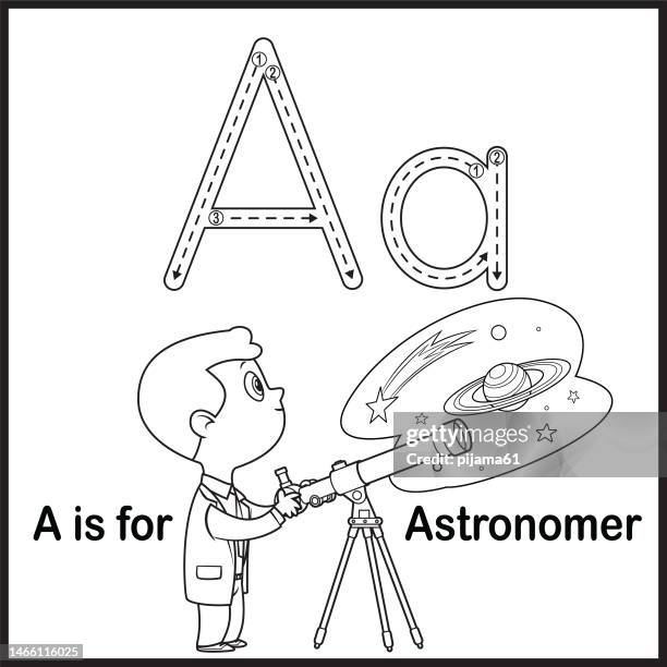 flashcard letter a is for astronomer vector illustration - diverse science class stock illustrations