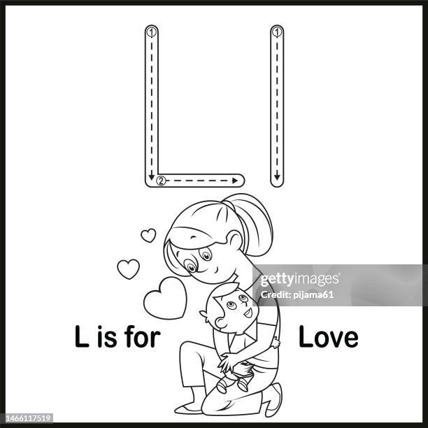 ilustrações de stock, clip art, desenhos animados e ícones de flashcard letter l is for love vector illustration - i love you frase em inglês