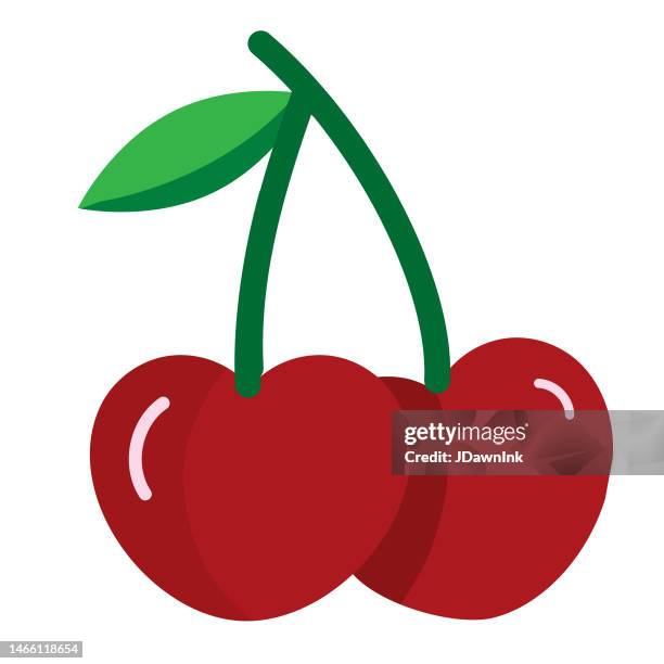 whole and sliced fresh fruit cherry bunch colorful icon - cherry stock illustrations