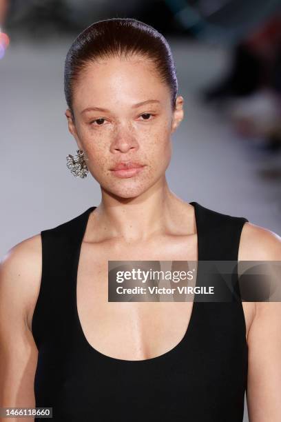 Model walks the runway during the Brandon Maxwell Ready to Wear Fall/Winter 2023-2024 fashion show as part of the New York Fashion Week on February...