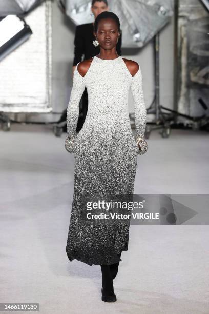 Model walks the runway during the Brandon Maxwell Ready to Wear Fall/Winter 2023-2024 fashion show as part of the New York Fashion Week on February...