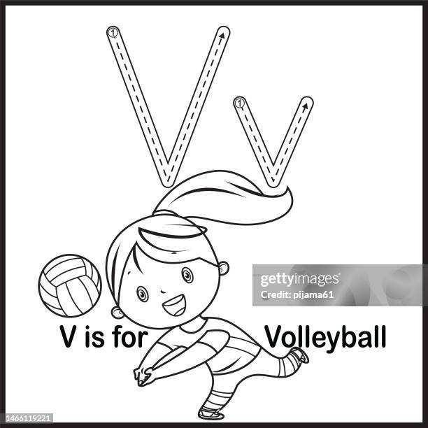 flashcard letter v is for volleyball vector illustration - elementary school stage stock illustrations