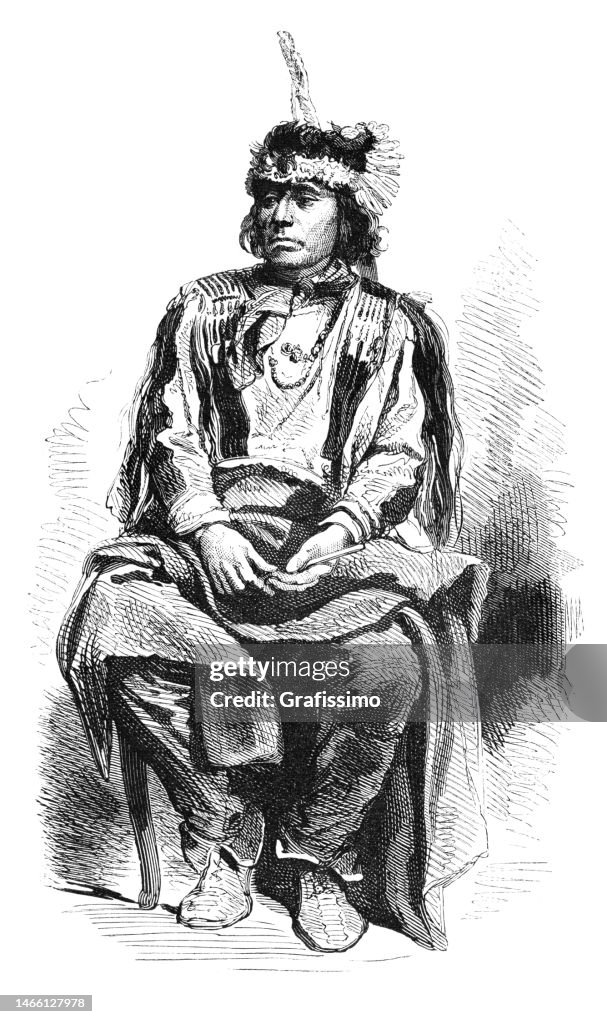 Portrait de guerrier amérindien Sioux Yankton 1869