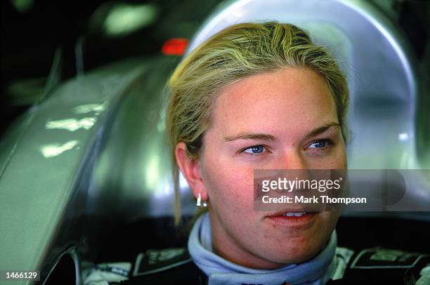 Indy Racing League driver Sarah Fisher of the USA test drives for McLaren-Mercedes during the US Formula One Grand Prix held on September 29, 2002 at...