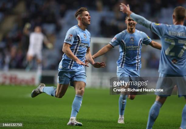 Viktor Gyokeres of Coventry City celebrates after scoring the team's first goal during the Sky Bet Championship between Coventry City and Millwall at...