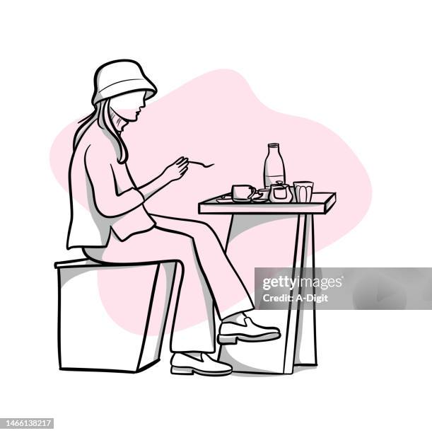 bistro coffeeshop street terrace pink - aufsteller stock-grafiken, -clipart, -cartoons und -symbole