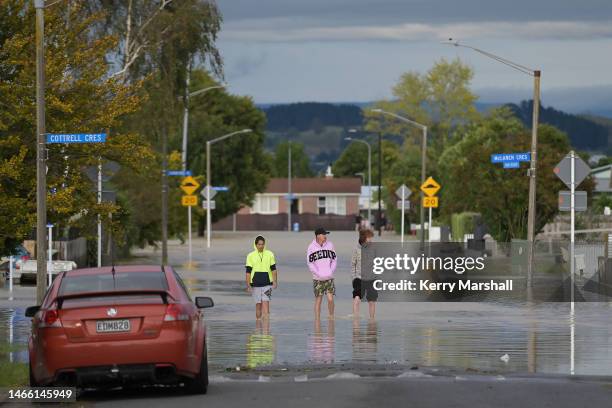 The suburb of Maraenui is flooded on February 15, 2023 in Napier, New Zealand. Cyclone Gabrielle has caused widespread destruction across New...