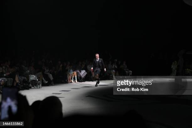 Designer Thom Browne walks out following his fashion show during New York Fashion Week at The Shed on February 14, 2023 in New York City.