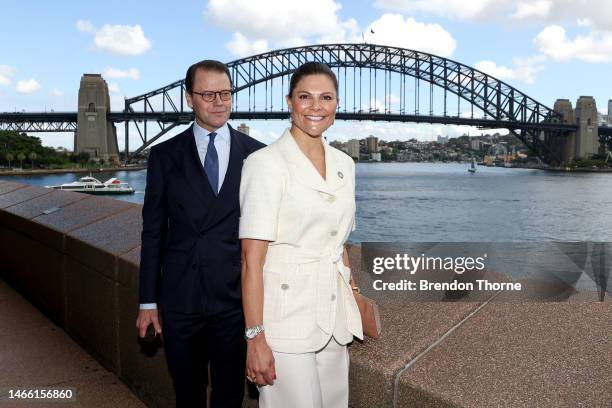 Her Royal Highness Crown Princess Victoria of Sweden, His Royal Highness Prince Daniel of Sweden pose for a photograph at the Sydney Opera House on...