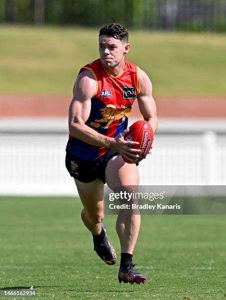 Lachie Neale in action during a Brisbane Lions AFL training session at Brighton Homes Arena on February 15, 2023 in Brisbane, Australia.