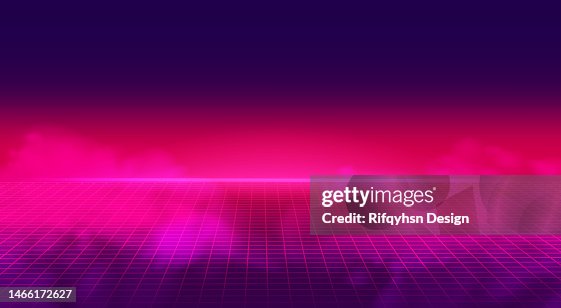 80s Retro Futuristic Sci-Fi Illustration. Retrowave Video Game Landscape With Neon Grids 80s Retro Futuristic Sci-Fi Illustration. Retrowave Video Game Landscape With Neon Grids
