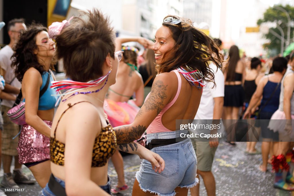 Group of friends enjoying a carnival party