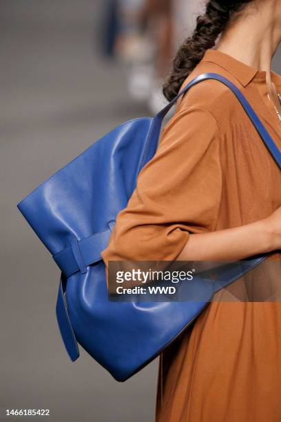 Model on the catwalk, bag detail