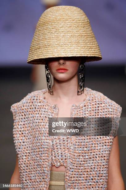 Model on the catwalk, hat detail