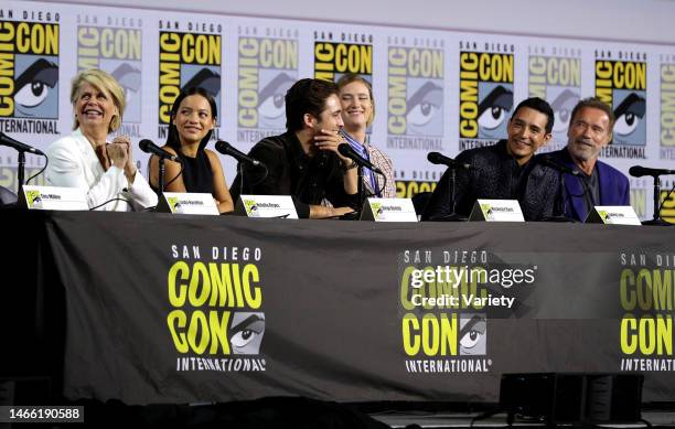 Linda Hamilton, Natalia Reyes, Diego Boneta, Mackenzie Davis, Gabriel Luna and Arnold Schwarzenegger