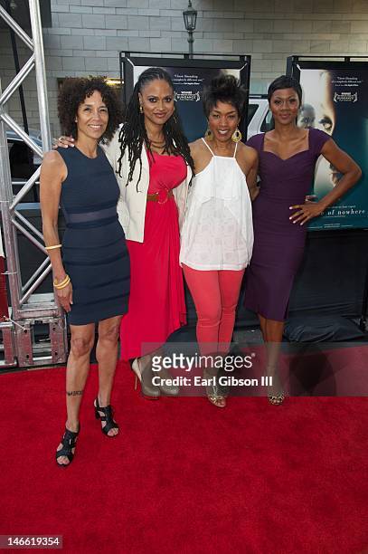 Stephanie Allain, Ava DuVernay, Angela Bassett and Emayatzy Corinealdi pose on the red carpet before attending the screening of "Middle Of Nowhere"...