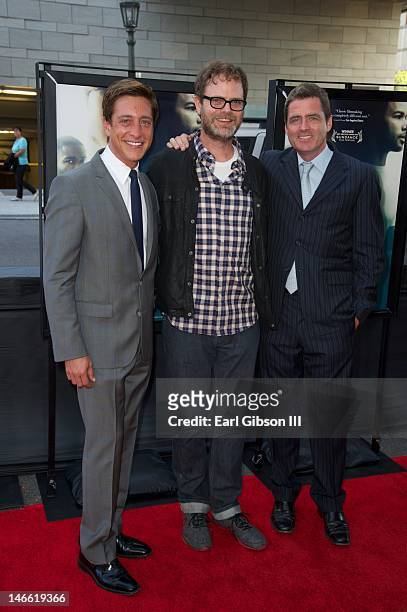 Sean McManus, Rainn Wilson and Josh Welsh appear on the red carpet for the screening of "Middle Of Nowhere" at Regal Cinemas L.A. Live on June 20,...