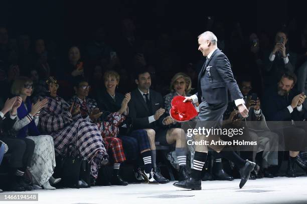 Designer Thom Browne walks the runway during the Thom Browne show at New York Fashion Week: The Shows at The Shed on February 14, 2023 in New York...