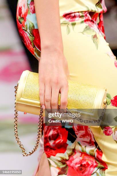 Model on the catwalk, bag detail