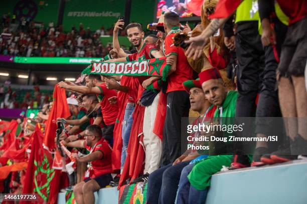 Morocco fans celebrate their national team's victory after a FIFA World Cup Qatar 2022 Round of 16 game between Morocco and Spain at Education City...