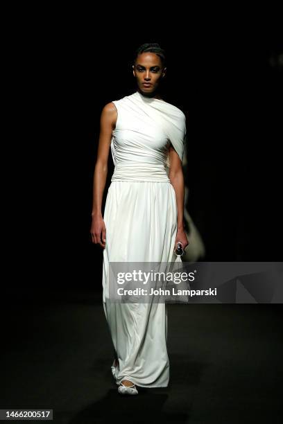 Model walks the runway wearing Altuzarra during February 2023 New York Fashion Week: The Shows at New York Public Library on February 14, 2023 in New...