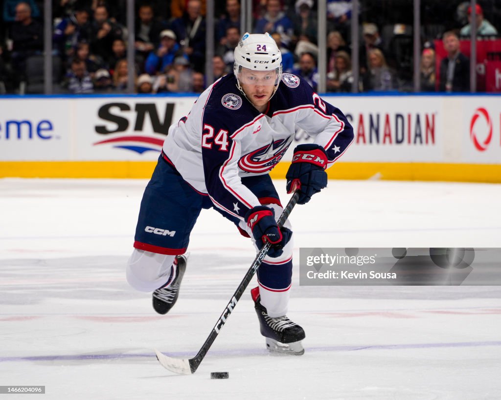 Toronto Maple Mathiue Mathieu Olivier of the Columbus Blue Jackets skates against the... News ...